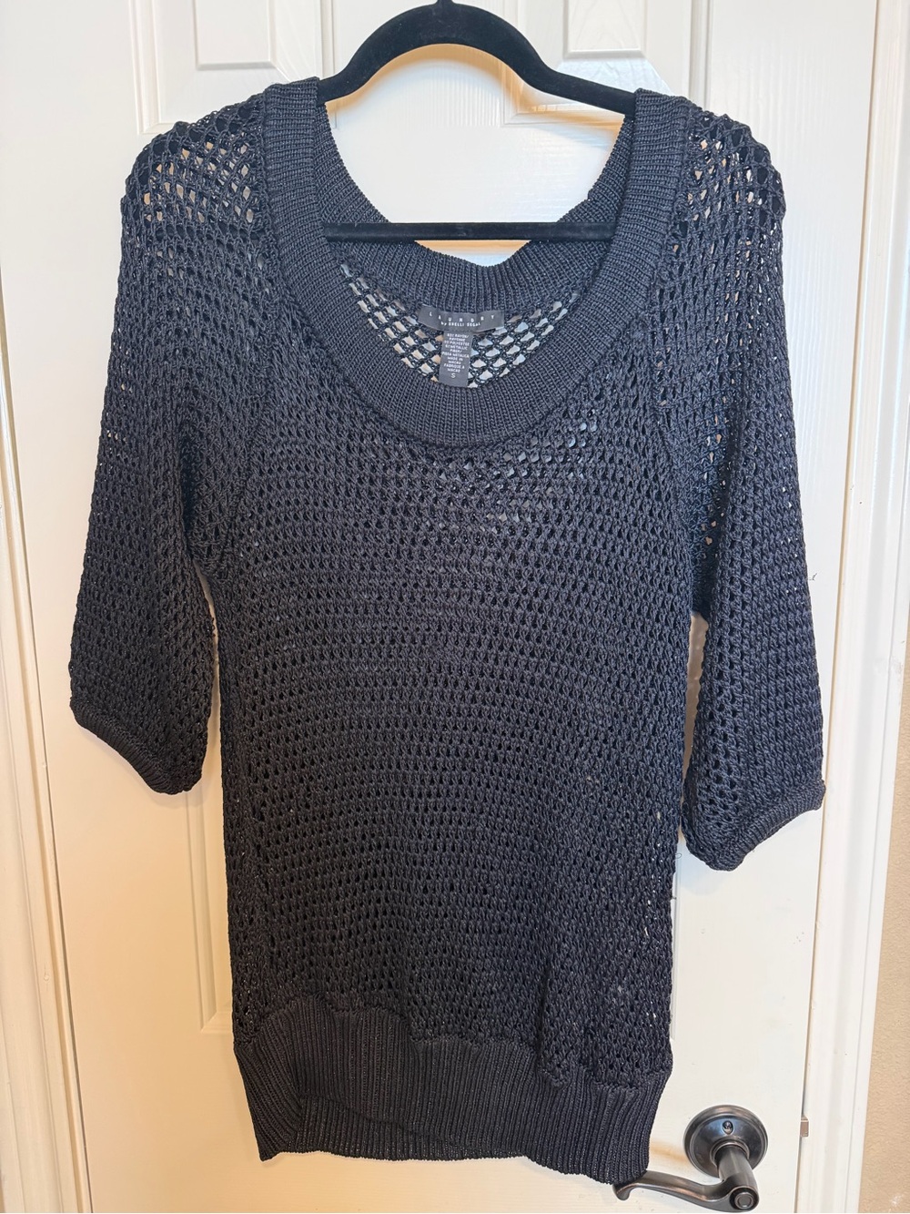 Laundry By Shelli Segal Black Open-Knit Scoop Neck Sweater
